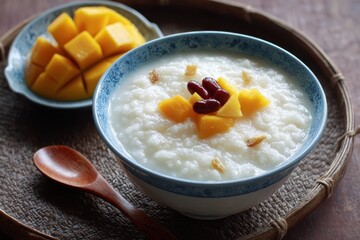 Cook the ripe sweet pumpkin mash it and mix in glutinous rice flour for porridge Occasionally red bean or Saealsim is added for flavor