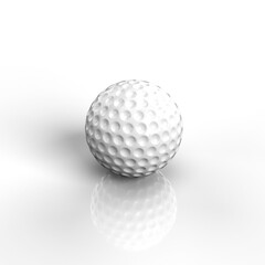 White golf ball resting on reflective black surface