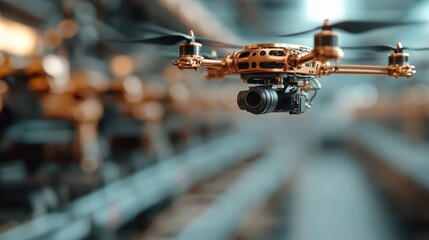 This image features a sophisticated drone equipped with a high-quality camera, poised to capture breathtaking aerial photography in various environments.