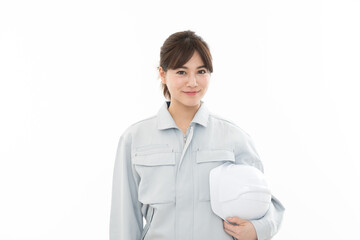 作業着を着た若い女性　
