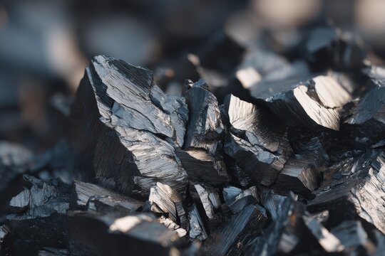Detailed macro shot of black lead zinc ore with a chaotic texture representing the stark beauty of nature and the unique method of a generative design algorithm