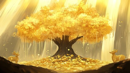 Golden tree of wealth, mythical, fantasy