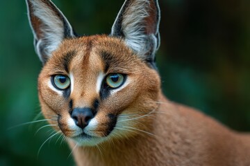 Tight portrait of an adorable caracal on a green backdrop