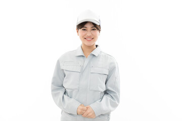 作業着の若い女性
