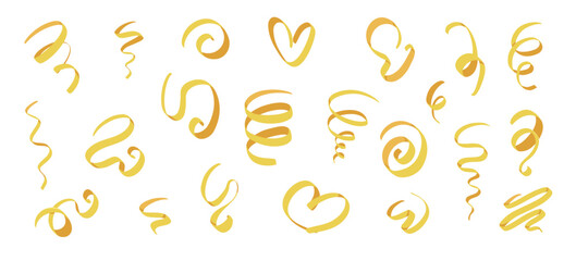 Collection Set of Golden Glossy Glitter Ribbon for Party Holiday Background. Isolated on White Background Design Elements. Vector Illustration for your design