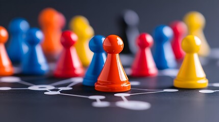 Diverse team networking, strategy game, dark background, business concept