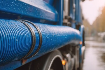 Detailed view of sewage truck emptying home septic tank Rural vacuum service for septic maintenance Drainage suction vehicle in action