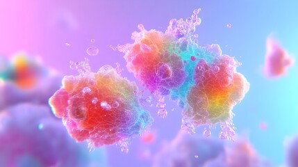 Rainbow cell division, vibrant background, scientific illustration