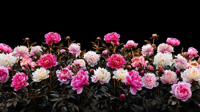 Vibrant peonies animated overlay, transparent 4K video, alpha channel, ProRes 4444