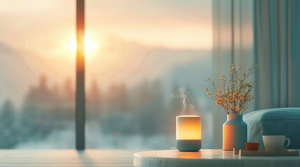 Serene morning light cozy apartment still life urban environment close-up view relaxation concept
