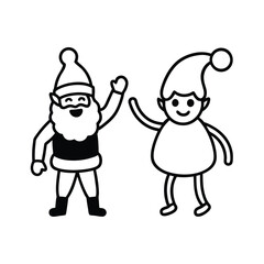 Joyful santa claus and elf high fiving festive christmas vector illustration