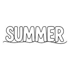 Fototapeta premium Minimalist Black Outline Summer Text with Wavy Line Design
