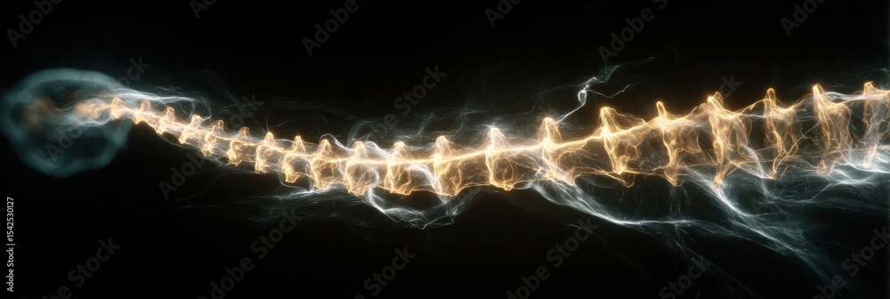 Poster Dynamic Energy Line Tracing From the Spine to the Brain With Glowing Light Effects on a Dark Background