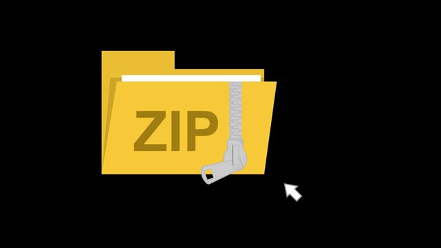 video animation icon compressing computer folders file in zip format extension, on a transparent background with alpha channel at zero