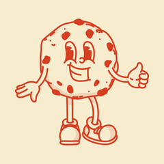 Happy retro mascot cookie character, smiling, giving a thumbs up. Menu, homemade bakery symbol