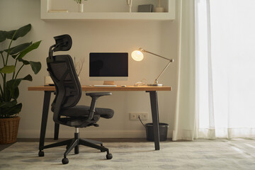 stylish remote work setup with ergonomic chair and organized desk accessories