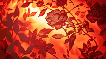 3d rendering Intricate Red Floral Pattern: Backlit Botanical Design for Backgrounds AI Generative