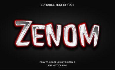 Obraz premium Zenom chrome text effect, silver glossy horror editable vector style