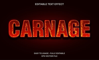 Carnage horror text effect, red grunge bloody editable vector style