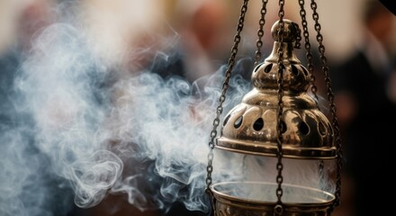 Golden censer releasing incense smoke