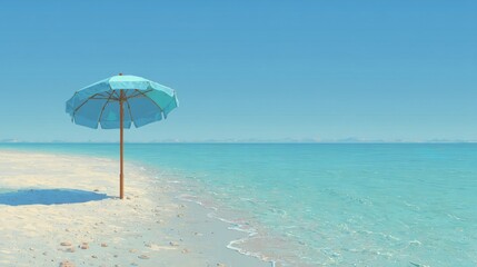 Solitary Blue Umbrella on a Tranquil Turquoise Beach