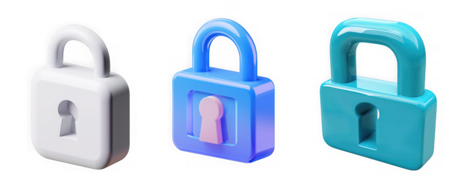 Collect of Colorful padlock set isolated on transparent background