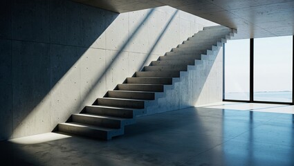 Obraz premium Concrete staircase in modern building sunlight Architecture Interior