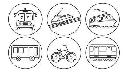 Transportation Icons Train, Bus, Bicycle, and More