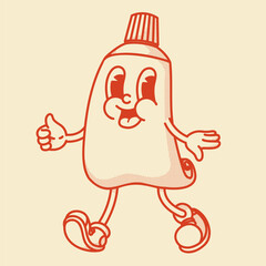 Charming retro tube mascot - toothpaste or cream. Vintage vector illustration for hygiene & cosmetic branding.