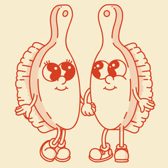 Playful pair of retro brush mascots - wooden & natural. Wholesome vector art for eco bath accessories and packaging