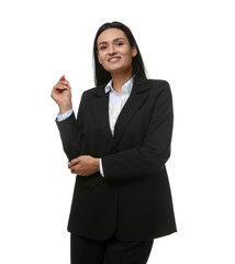 Confident business woman in suit on white background