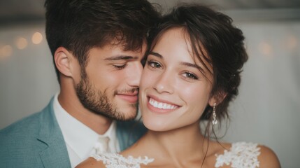 A man and woman are smiling at the camera