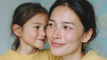 A woman and a little girl are hugging