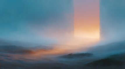 Obraz premium A foggy, misty landscape with a large opening in the middle