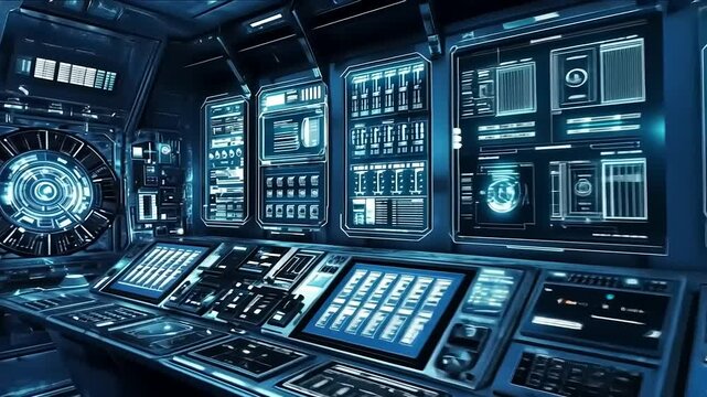 Futuristic Control Room: Digital Interface & Technology