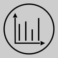 Outlined vertical bar chart icon in circular frame.