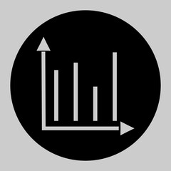 Solid black vertical bar chart icon inside circle.