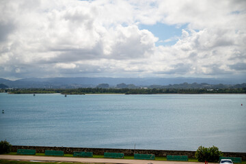 Looking across the sea to mountains.