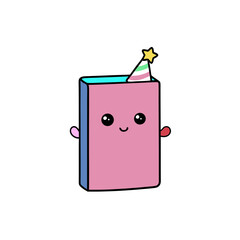 Kawaii Book with Sparkly Eyes and Party Hat