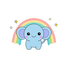Kawaii Elephant Baby with Tiny Smile and Rainbow