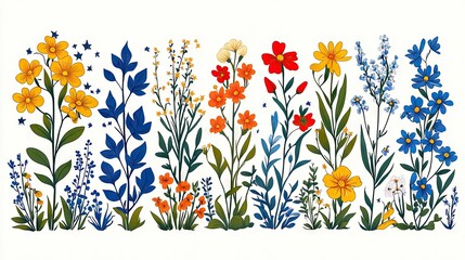 3d rendering Vibrant Wildflower Meadow: Colorful Floral Botanical Illustration AI Generative