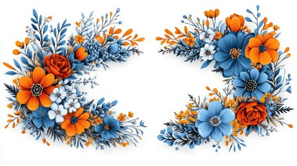 3d rendering Vibrant Blue and Orange Floral Arrangement: Elegant Design Elements AI Generative