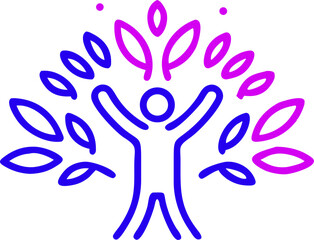 Obraz premium Blue Purple Stylized Human Figure Tree Logo leaves