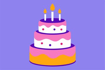 Three Tiered Pink Orange Birthday Cake Doodle Three Candles