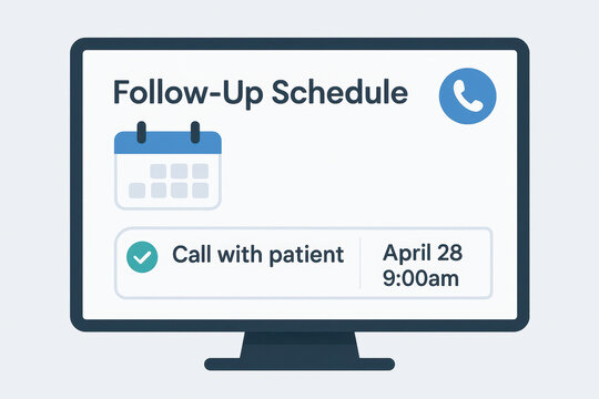 Follow up schedule on computer screen for patient consultation call in healthcare center tech system - Powered by Adobe