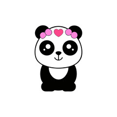 Obraz premium Kawaii Panda with Heart Shaped Eyes and Flower