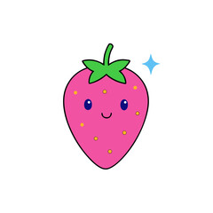 Fototapeta premium Kawaii Strawberry with Joyful Face and Star