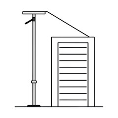 Bike pump leaning on garage wall detailed outline in line art Vector illustration