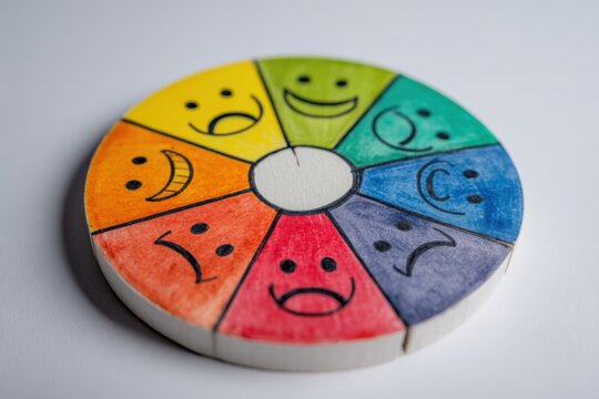 Emotional Wheel Displaying Feelings Organized by Intensity With Vibrant Colors and Expressive Faces Representing Various Emotions