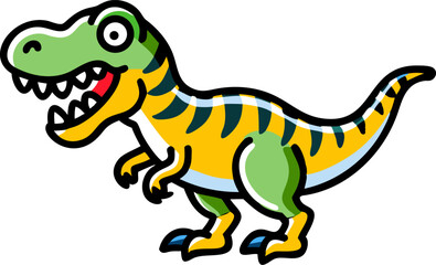 Brightly Colored Cartoon T Rex Dinosaur Illustration Yellow Green